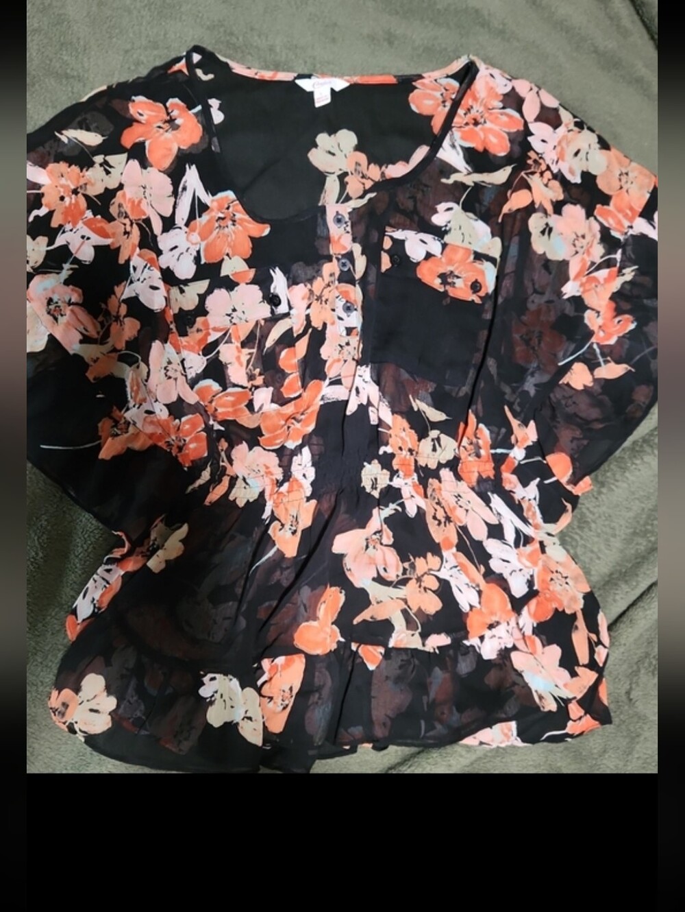 Candies Floral Butterfly Sleeve Cinched Blouse